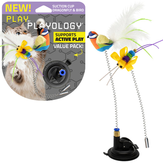 Play by Playology | Suction Cup Dragonfly & Spring Bird | Interactive Cat Toy