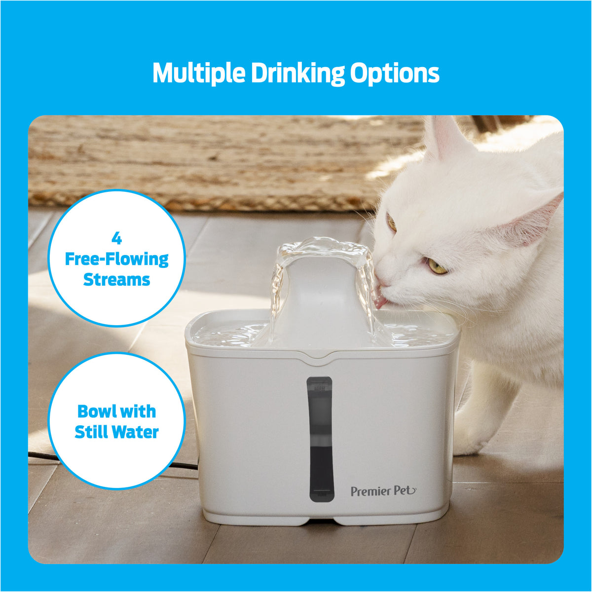 Premier Pet 60 oz. Pet Fountain, Automatic for Cats, Filters Included, White — product image 4