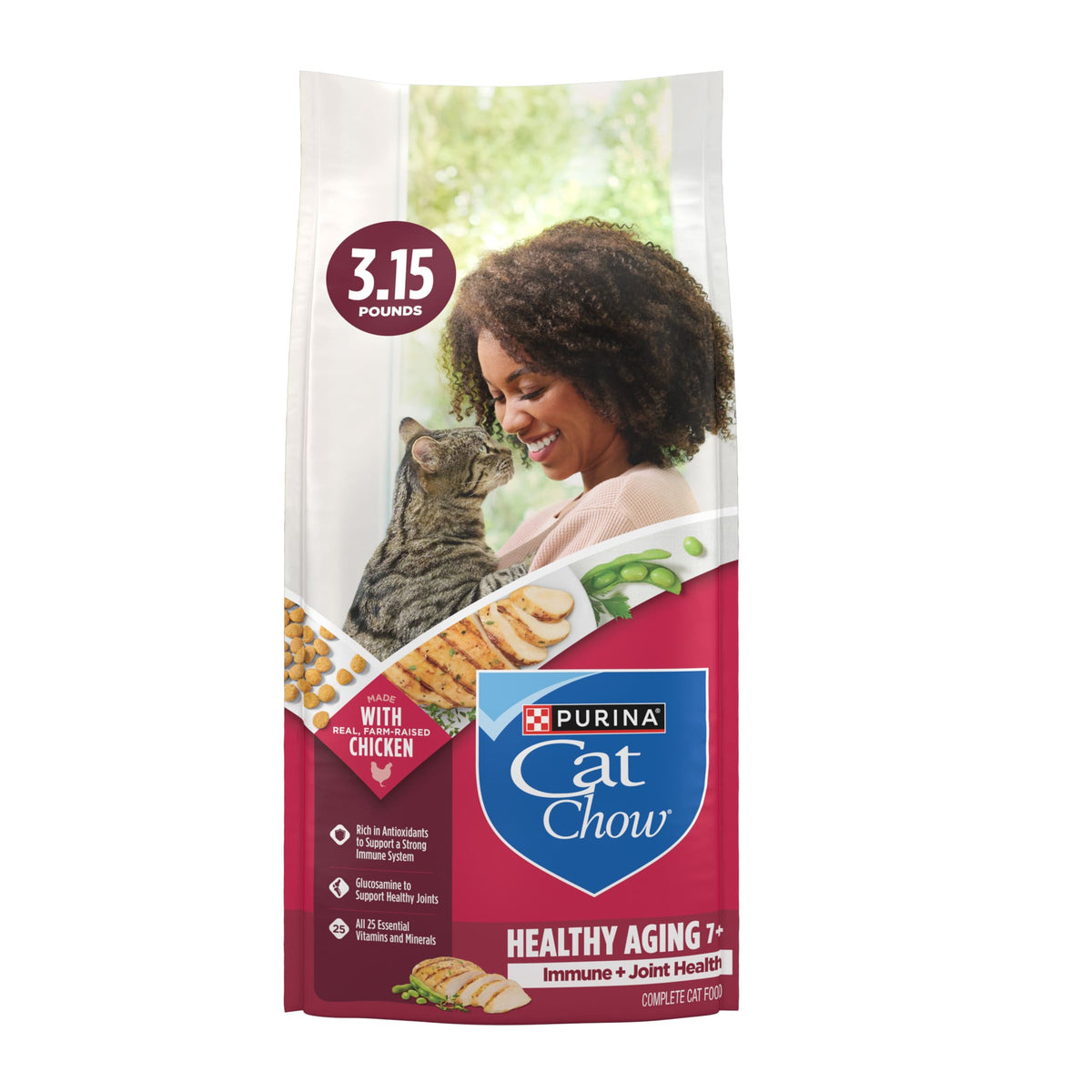 Purina Cat Chow Healthy Aging 7+ Senior Dry Cat Food, Chicken, 3.15 lb. Bag