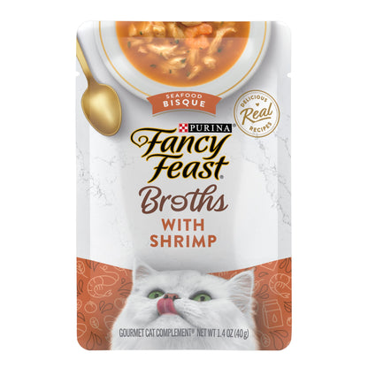 Purina Fancy Feast Broths Shrimp Seafood Bisque Wet Cat Food, 1.4 oz Pouch