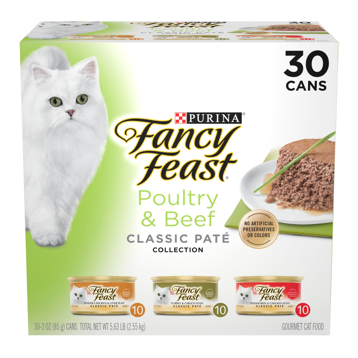 Purina Fancy Feast Classic Pate Food, Wet Cat Food, Poultry & Beef, 3 oz Cans, 30 Pack