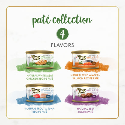 Purina Fancy Feast Gourmet Naturals Chicken, Salmon, Trout & Tuna, & Beef Flavor Pate Wet Cat Food, 3 oz Cans (12 Pack) — product image 4