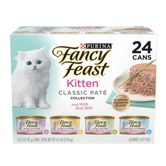 Purina Fancy Feast Kitten Food, Wet Cat Food, Classic Pate Collection with Milk, 3 oz Cans, 24 Pack