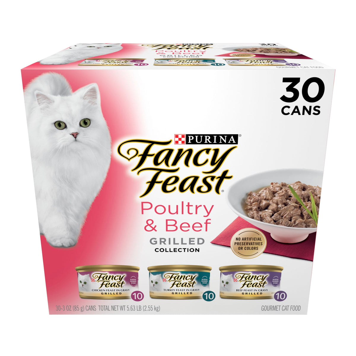 Purina Fancy Feast Poultry & Beef Grilled Collection Wet Cat Food Variety Pack, 3 oz Cans (30 Pack)
