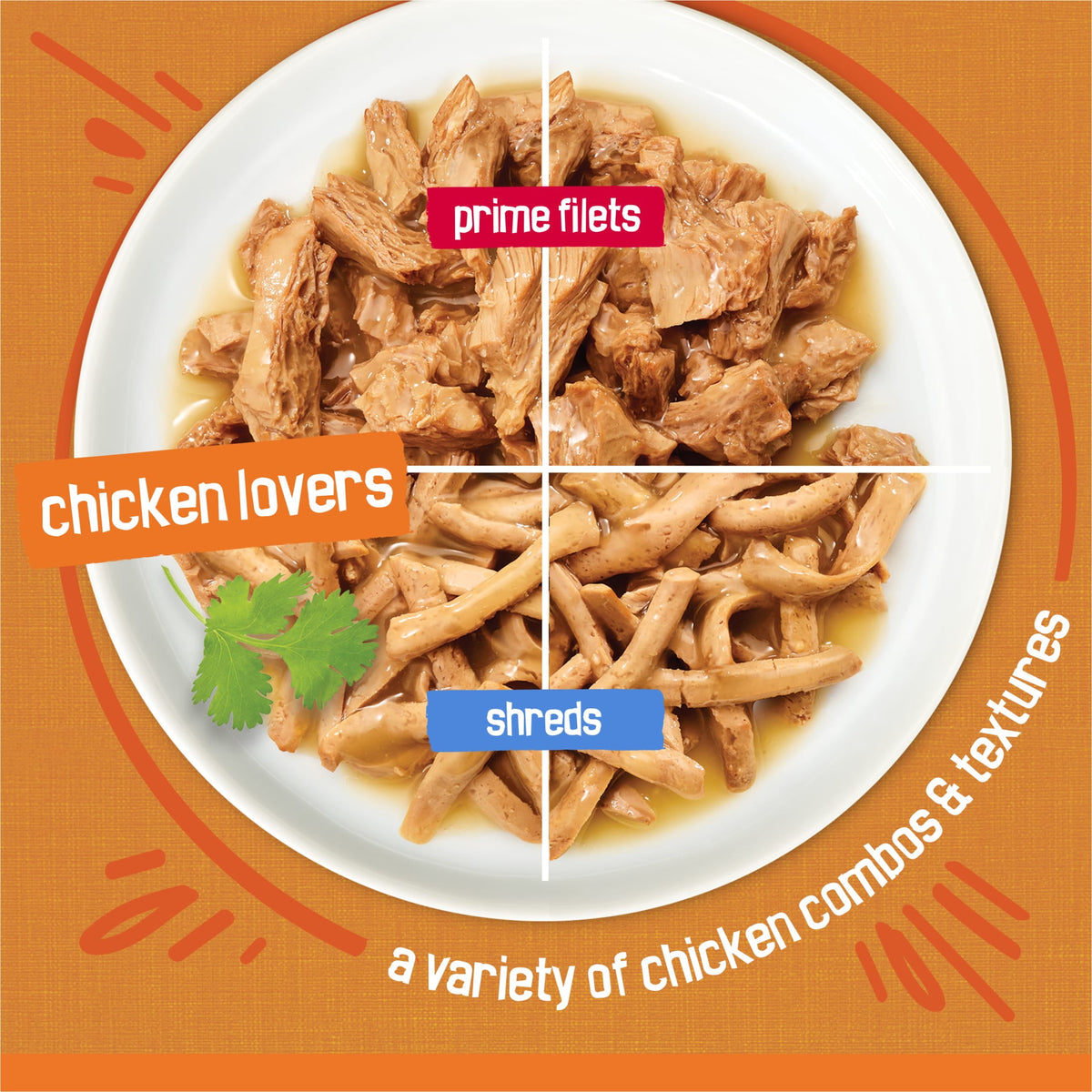Purina Friskies Chicken Lovers Prime Filets & Shreds Wet Cat Food Variety Pack, 5.5 oz Cans (32 Pack) — product image 3