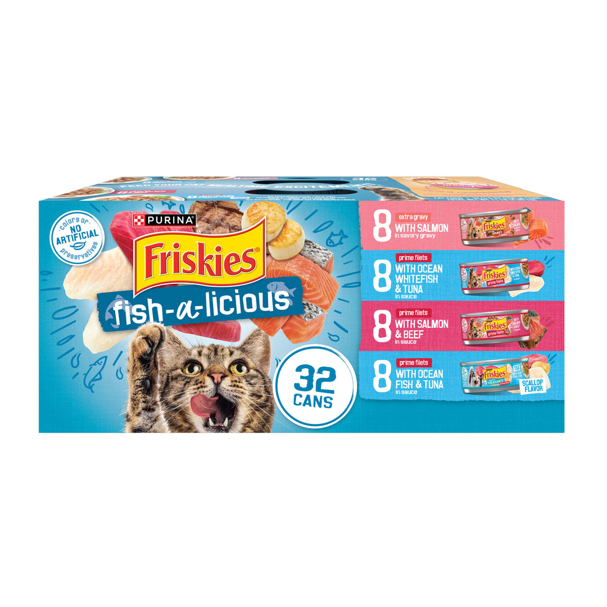 Purina Friskies Fish-A-Licious Variety Pack, Wet Cat Food, 5.5 oz Cans, 32 Pack