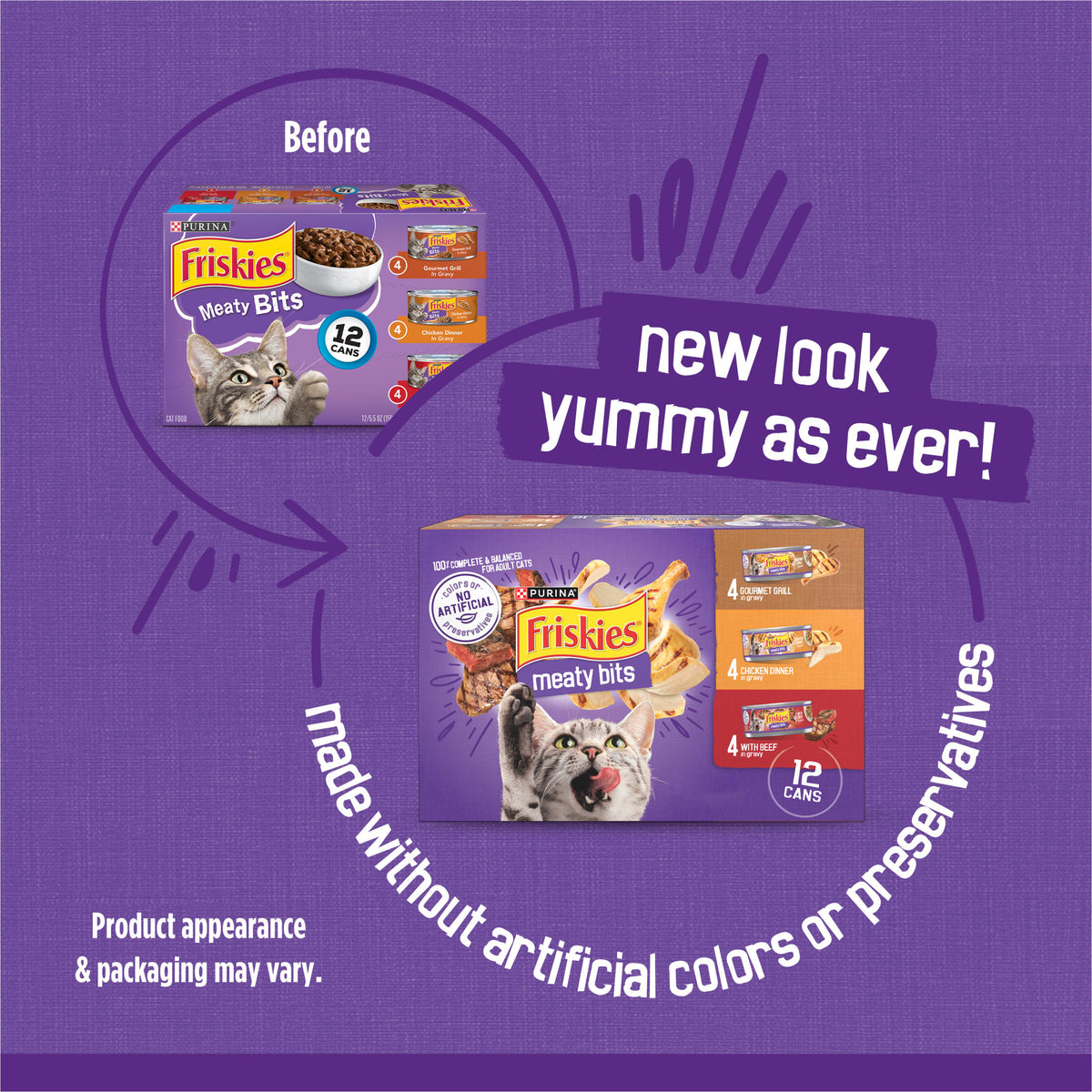 Purina Friskies Gourmet Grill, Chicken Dinner, & Beef Meaty Bits Wet Cat Food Variety Pack, 5.5 oz. Cans, 12 Pack — product image 2