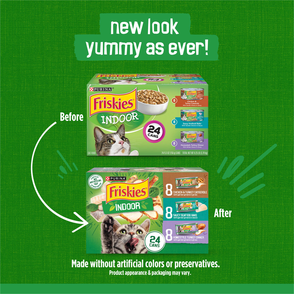 Purina Friskies Indoor Chicken, Seafood, & Turkey Wet Cat Food Variety Pack, 5.5 oz Cans (24 Pack) — product image 2