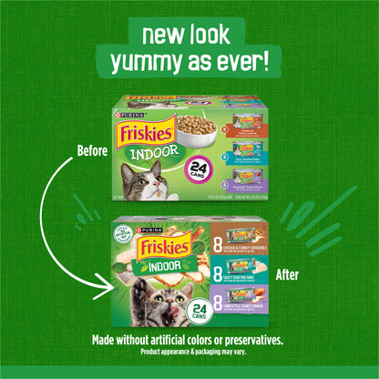 Purina Friskies Indoor Chicken, Seafood, & Turkey Wet Cat Food Variety Pack, 5.5 oz Cans (24 Pack) — product image 2