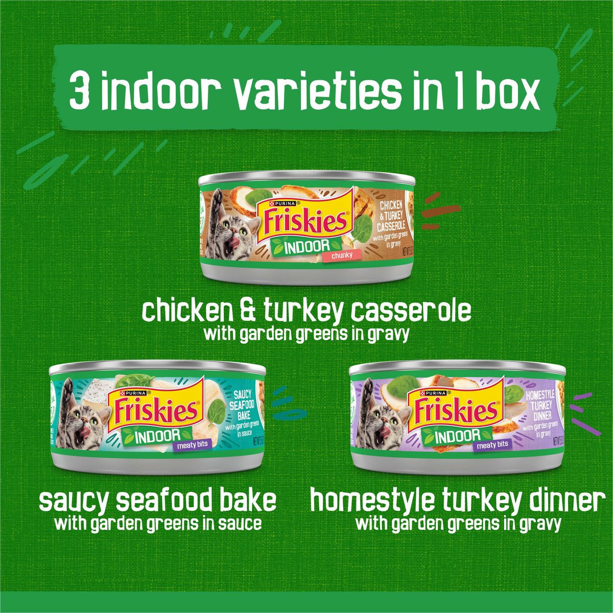 Purina Friskies Indoor Chicken, Seafood, & Turkey Wet Cat Food Variety Pack, 5.5 oz Cans (24 Pack) — product image 4