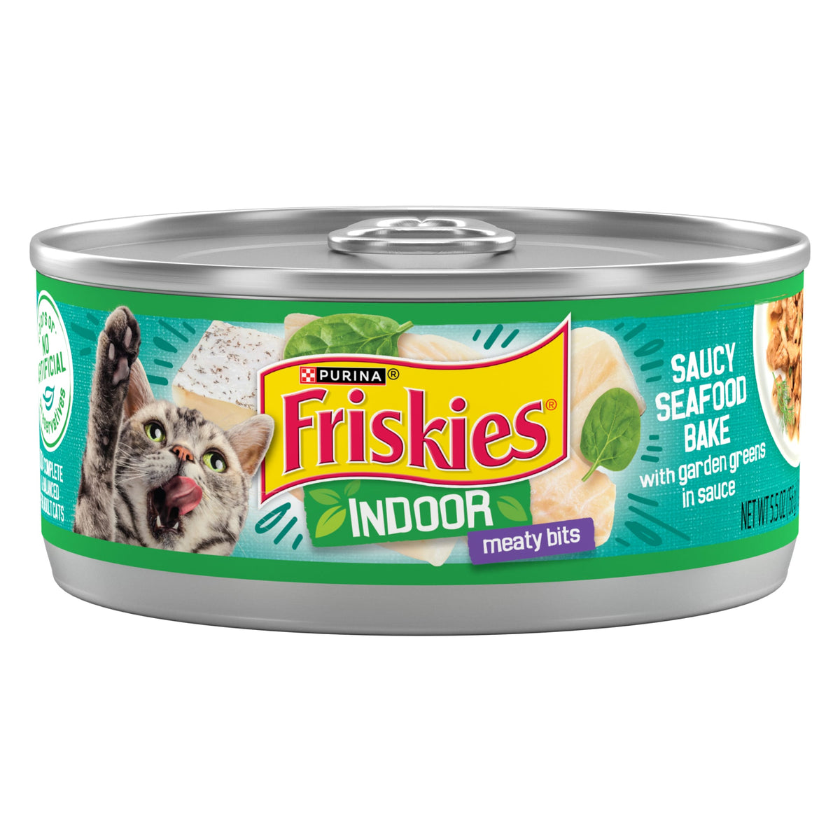Purina Friskies Indoor, Saucy Seafood Bake, Wet Cat Food, 5.5 oz Can, 24 Pack