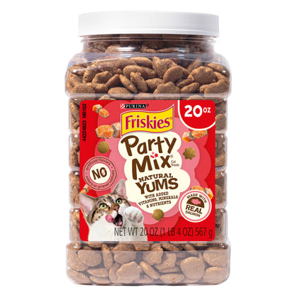 Purina Friskies Party Mix Natural Yums Salmon Flavor Crunchy Treats for Cats, 20 oz Canister, 3 Pack