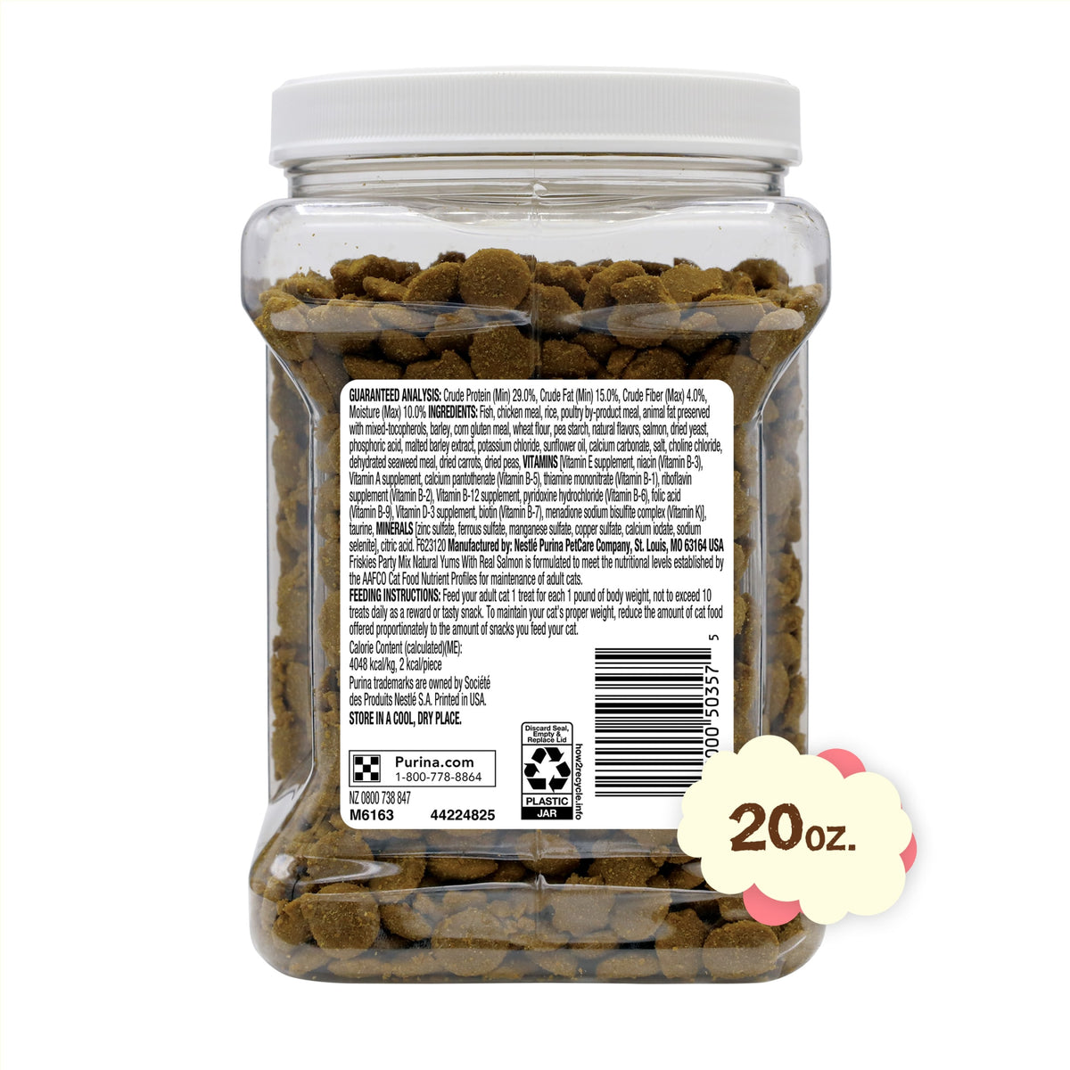 Purina Friskies Party Mix Natural Yums Salmon Flavor Crunchy Treats for Cats, 20 oz Canister, 3 Pack — product image 6