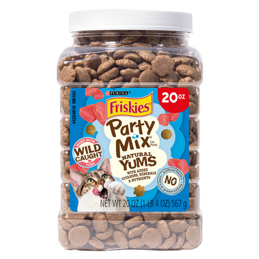 Purina Friskies Party Mix Natural Yums Tuna Flavor Crunchy Treats for Cats, 20 oz Canister, 3 Pack