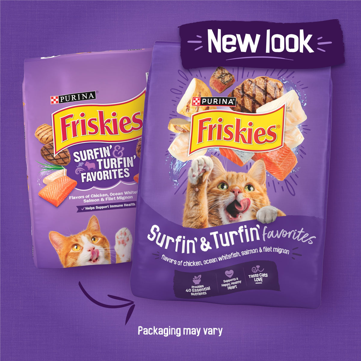 Purina Friskies Surfin and Turfin Favorites Dry Cat Food Flavors of Chicken, Whitefish, Salmon and Filet Mignon, 3.15 lb Bag — product image 2