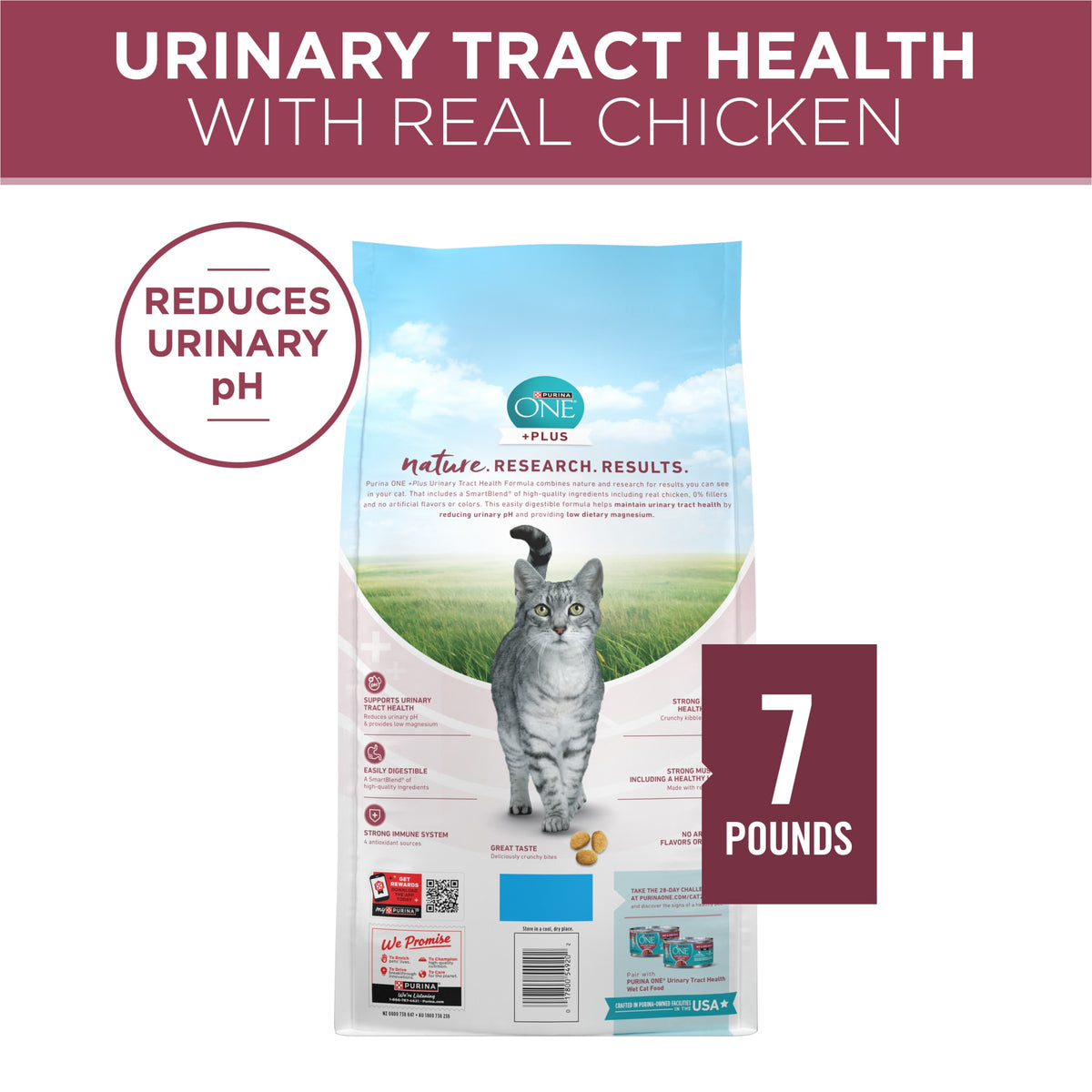 Purina ONE Plus, Urinary Tract Health Formula Dry Cat Food, Chicken, 7 lb Bag — product image 7