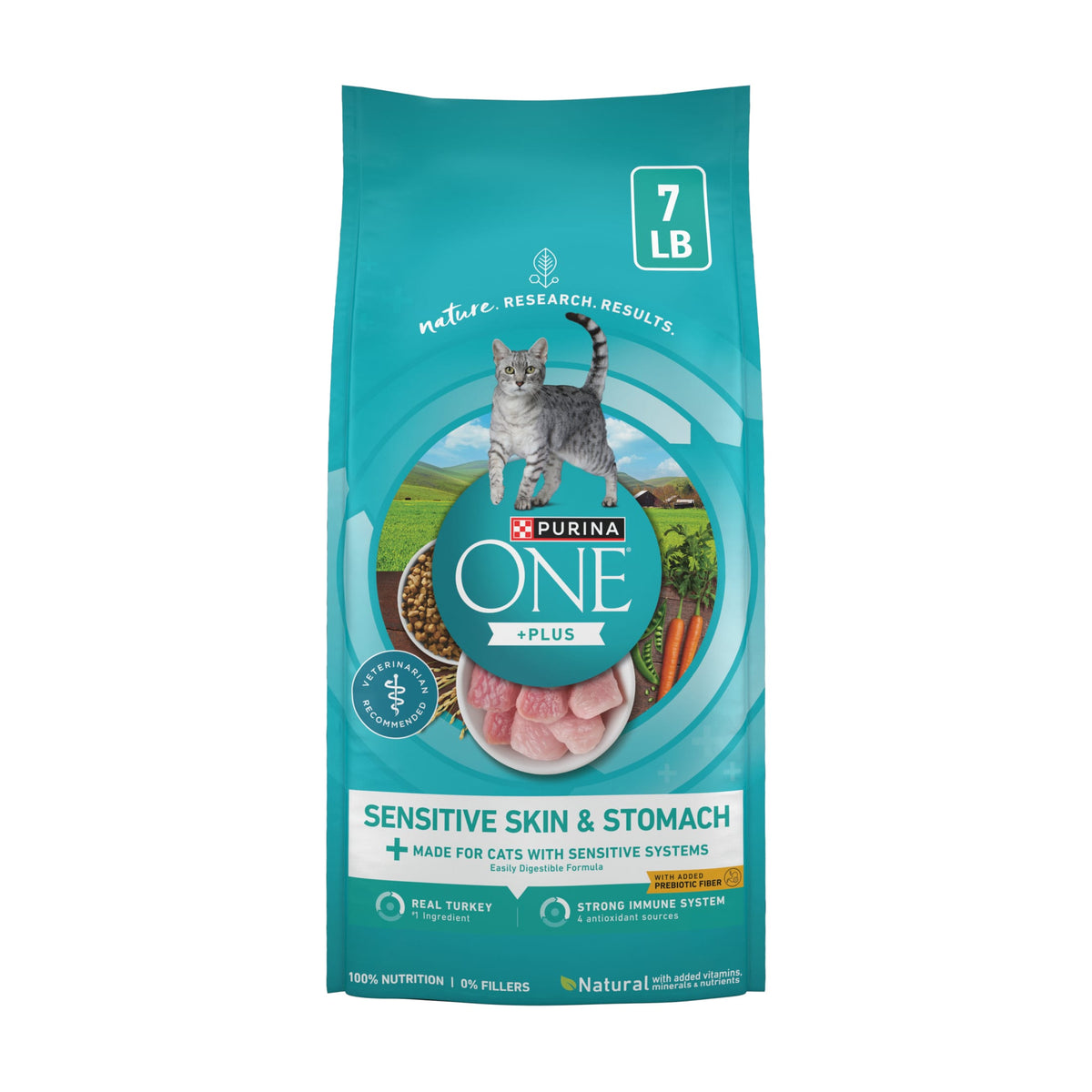 Purina ONE Sensitive Stomach, Sensitive Skin, Natural Dry Cat Food, +Plus Sensitive Skin and Stomach Formula, 7 lb Bag