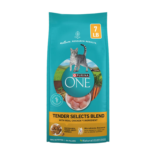 Purina ONE Tender Select Blends Dry Cat Food, Chicken, 7 lb Bag, 4 Pack