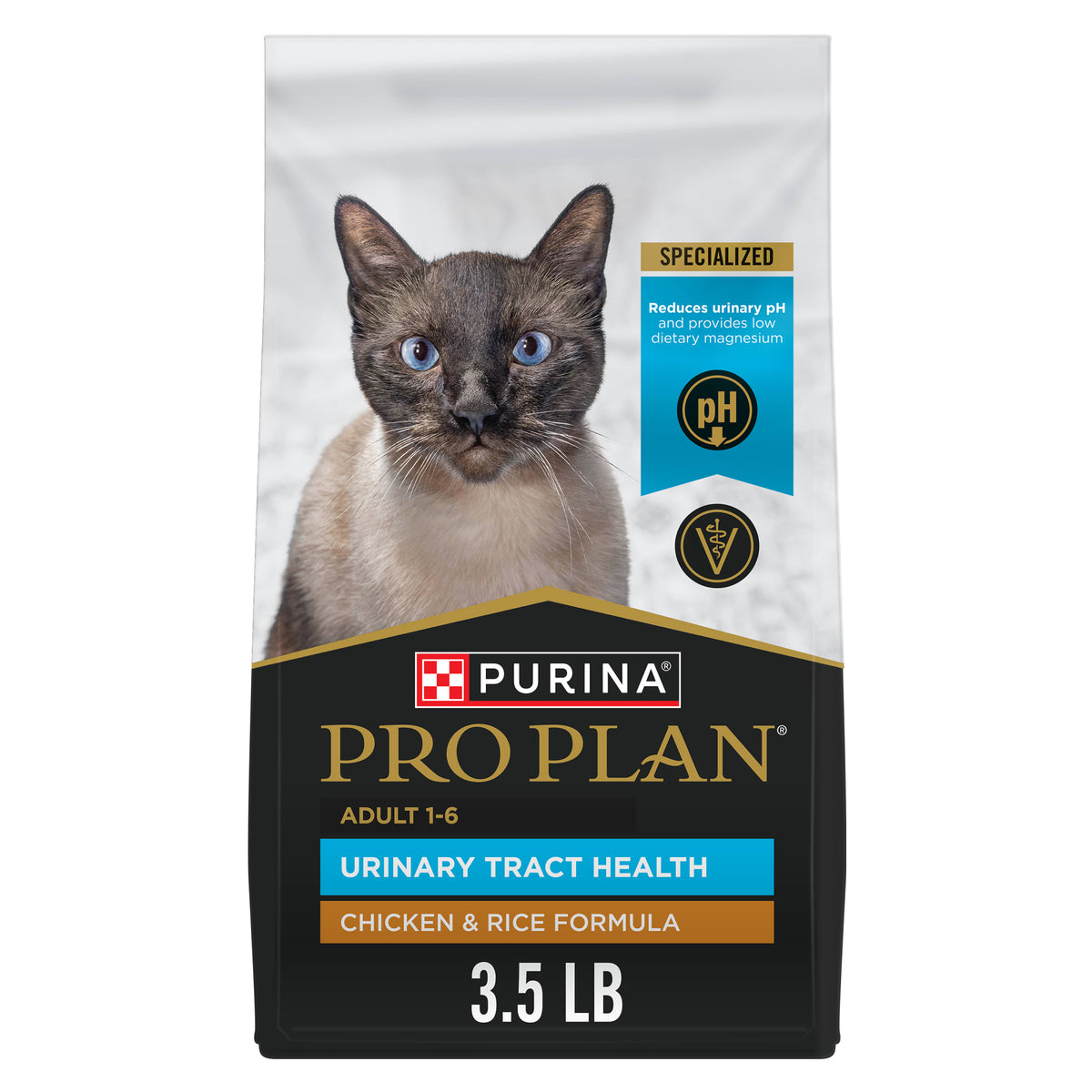 Purina Pro Plan Adult Urinary Tract Health Chicken and Rice Formula Dry Cat Food, 3.5 lb, 4 Pack