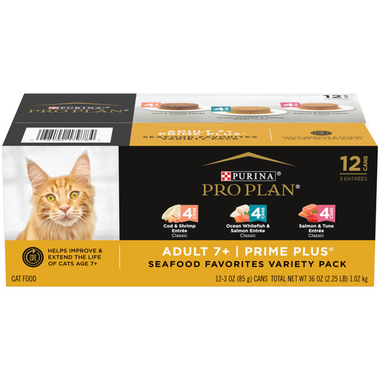 Purina Pro Plan, Grain-Free Seafood Variety Pack, Wet Cat Food for Senior Cats, 3 oz Cans