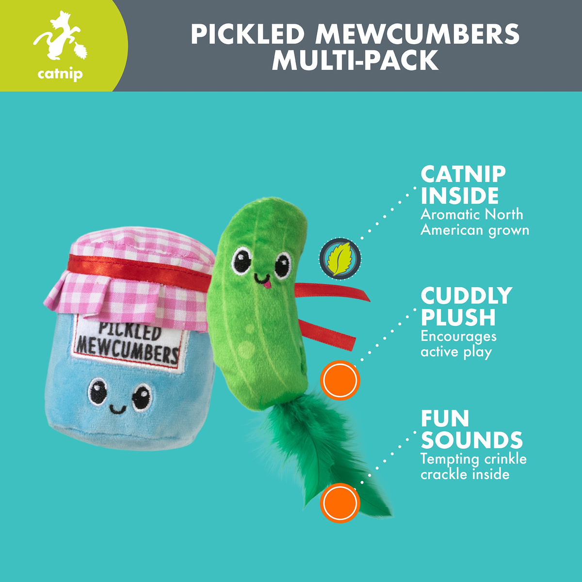 Quirky Kitty Pickled Mewcumbers Catnip Interactive Plush Cat Toy, Multicolor, Pack of 2 — product image 3