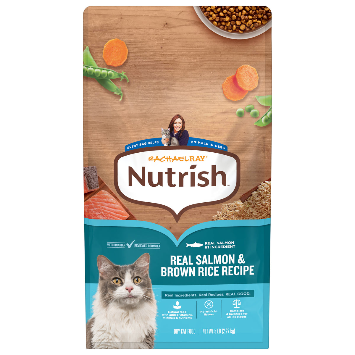 Rachael Ray Nutrish Dry Cat Food Real Salmon & Brown Rice Recipe, 5 lb.