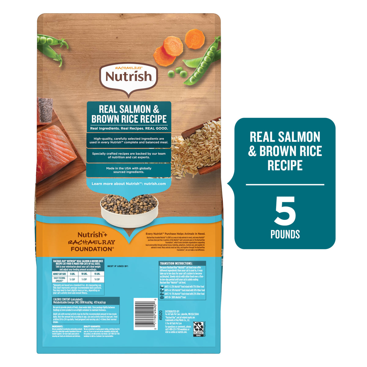 Rachael Ray Nutrish Dry Cat Food Real Salmon & Brown Rice Recipe, 5 lb. — product image 3