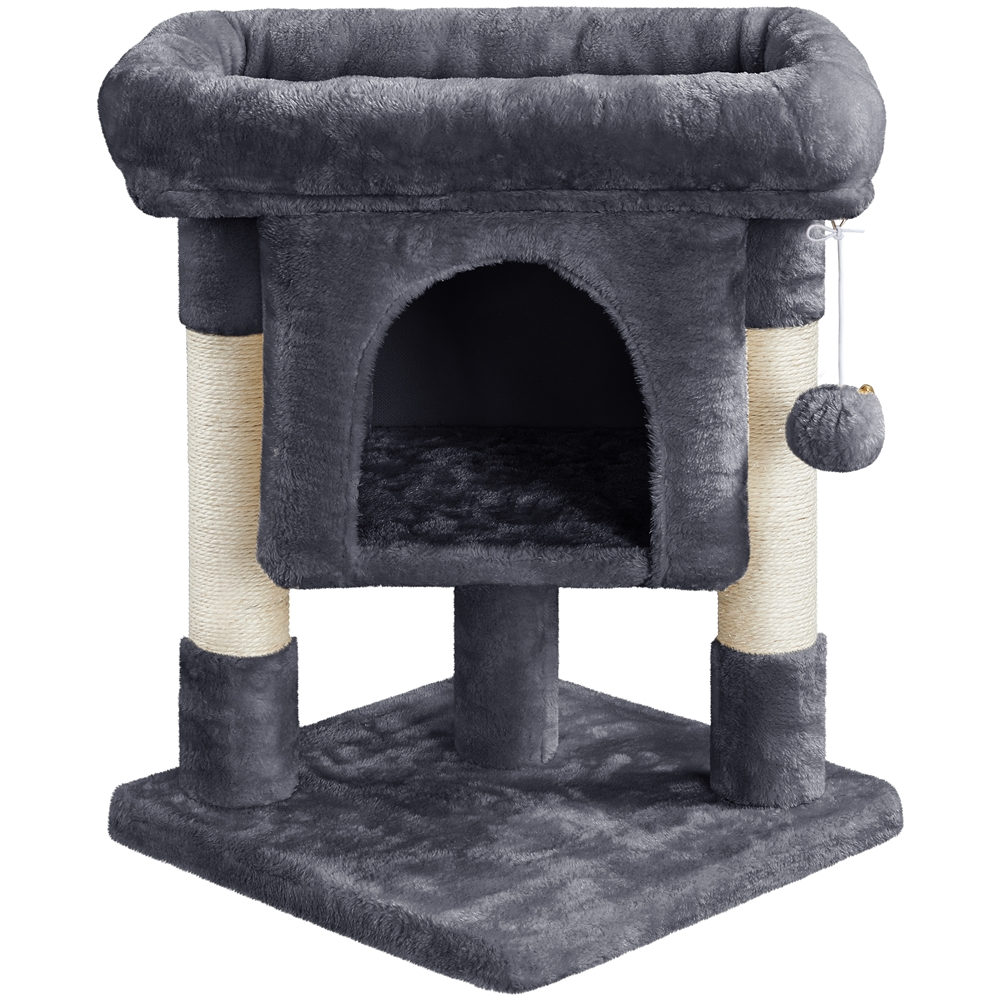 Renwick 23in 2-Level Cat Tree Condo with Scratch Posts, Dark Gray
