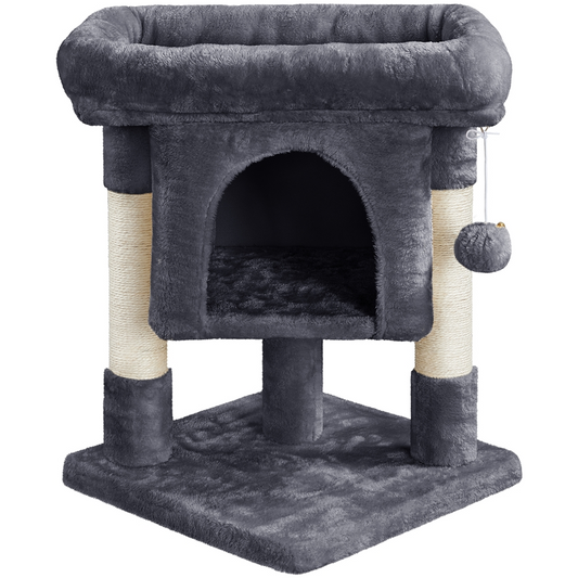 Renwick 23in 2-Level Cat Tree Condo with Scratch Posts, Dark Gray