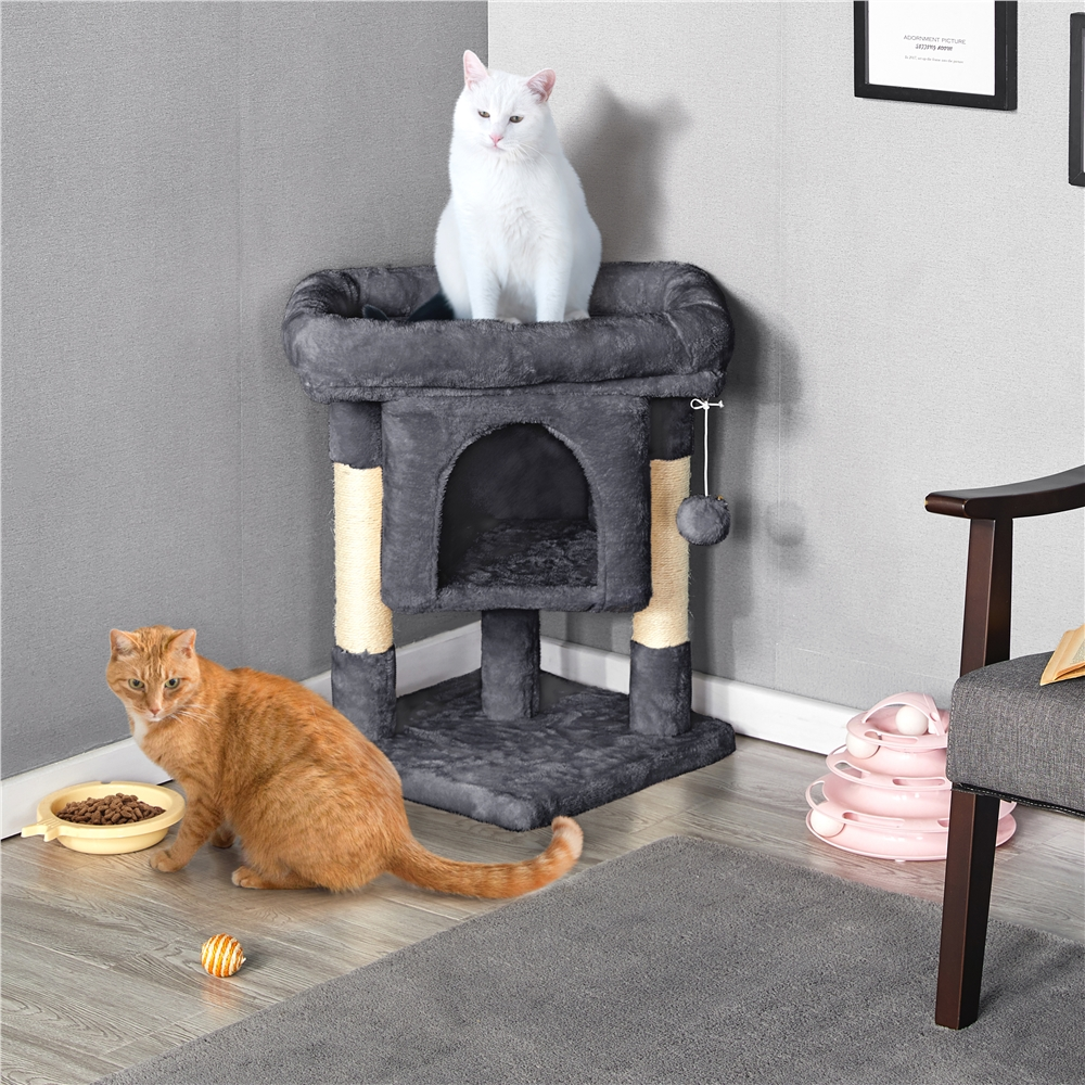 Renwick 23in 2-Level Cat Tree Condo with Scratch Posts, Dark Gray — product image 10