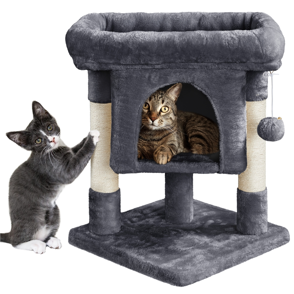 Renwick 23in 2-Level Cat Tree Condo with Scratch Posts, Dark Gray — product image 2
