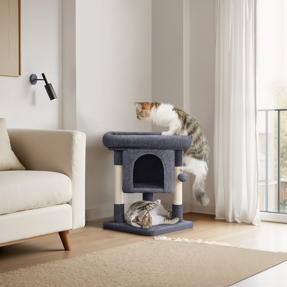 Renwick 23in 2-Level Cat Tree Condo with Scratch Posts, Dark Gray — product image 3