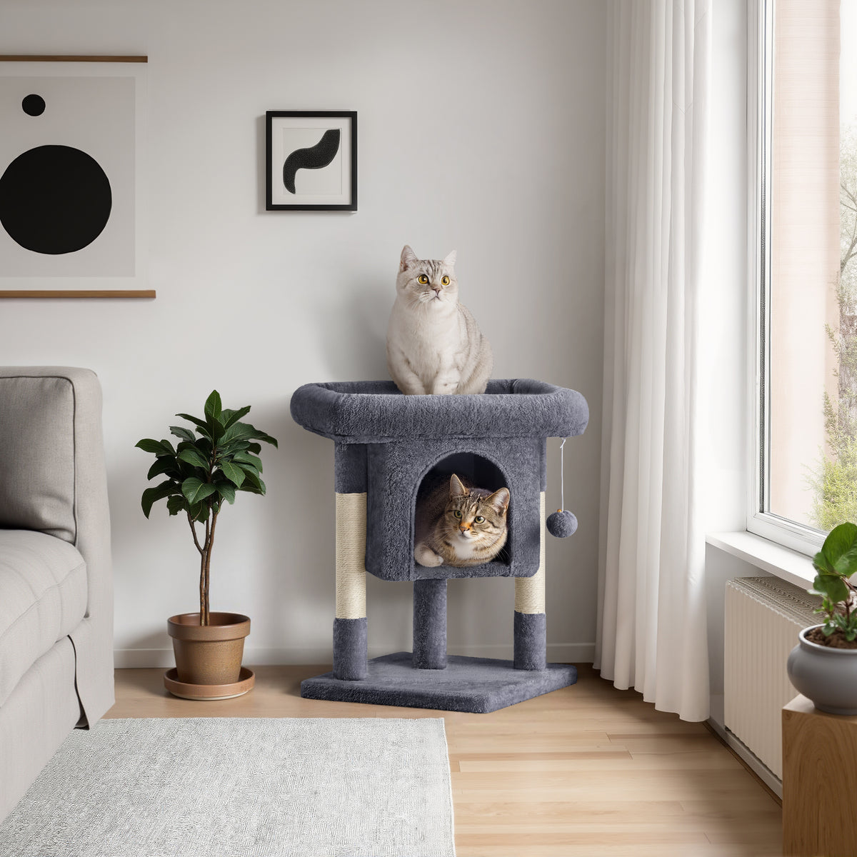 Renwick 23in 2-Level Cat Tree Condo with Scratch Posts, Dark Gray — product image 4
