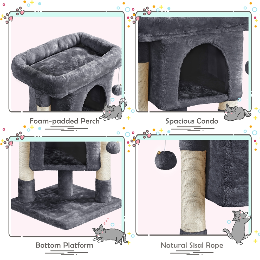 Renwick 23in 2-Level Cat Tree Condo with Scratch Posts, Dark Gray — product image 5