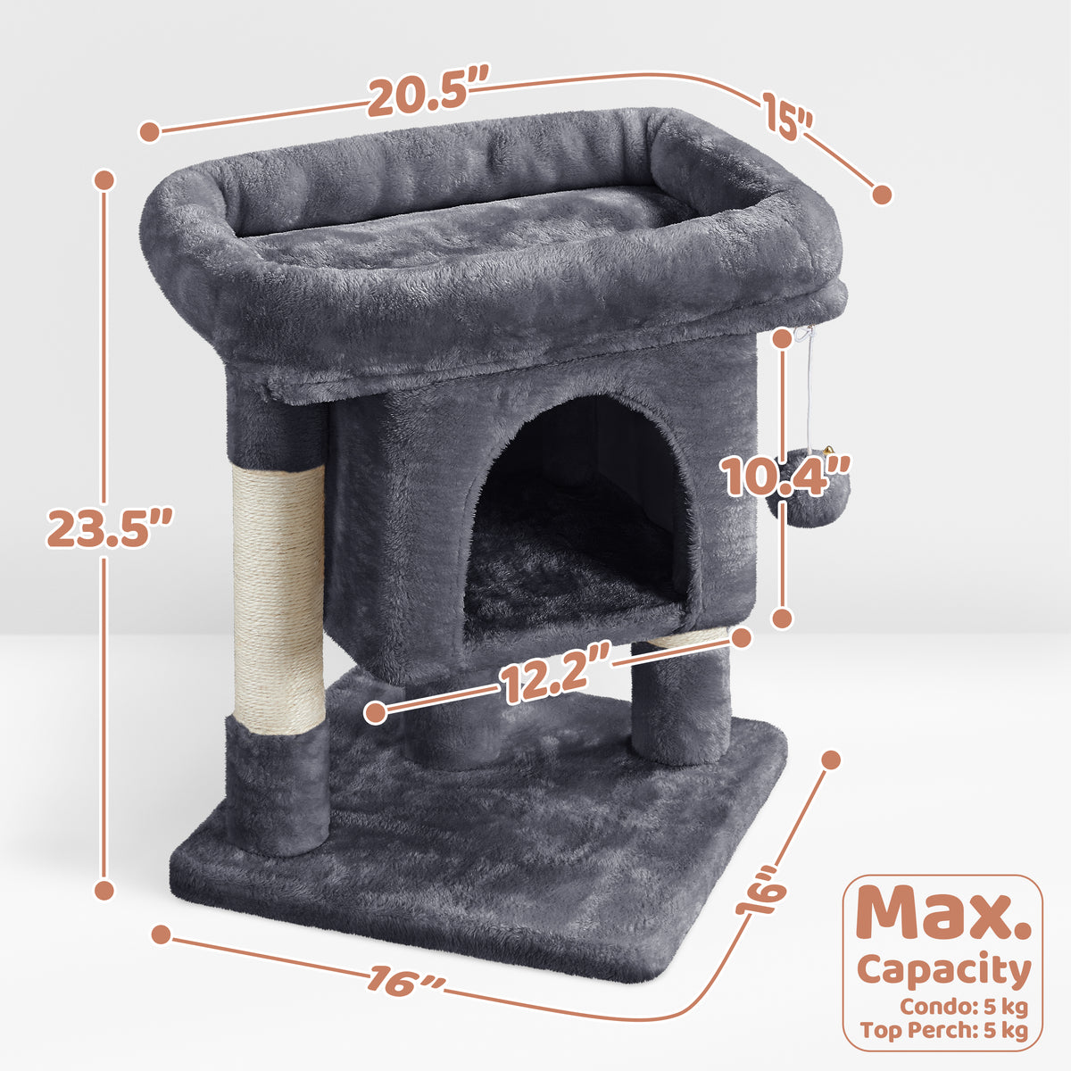 Renwick 23in 2-Level Cat Tree Condo with Scratch Posts, Dark Gray — product image 9