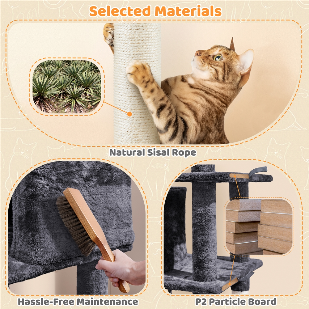 Renwick 54″ Tall Multilevel Plush Cat Tree with Hammock Scratching Posts, Dark Gray — product image 2