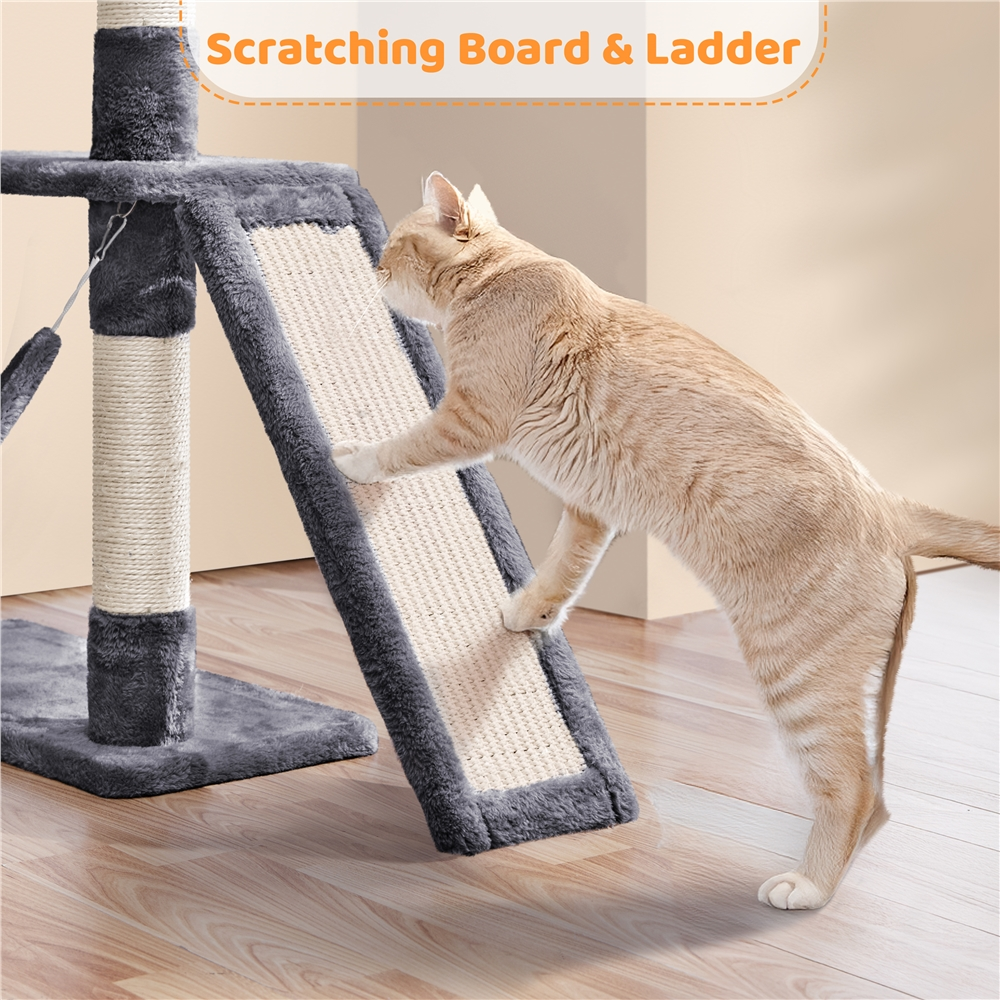 Renwick 54″ Tall Multilevel Plush Cat Tree with Hammock Scratching Posts, Dark Gray — product image 6
