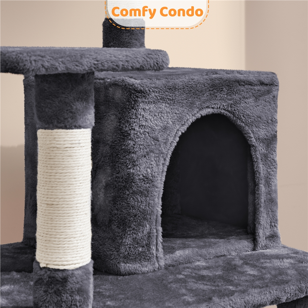 Renwick 54″ Tall Multilevel Plush Cat Tree with Hammock Scratching Posts, Dark Gray — product image 7