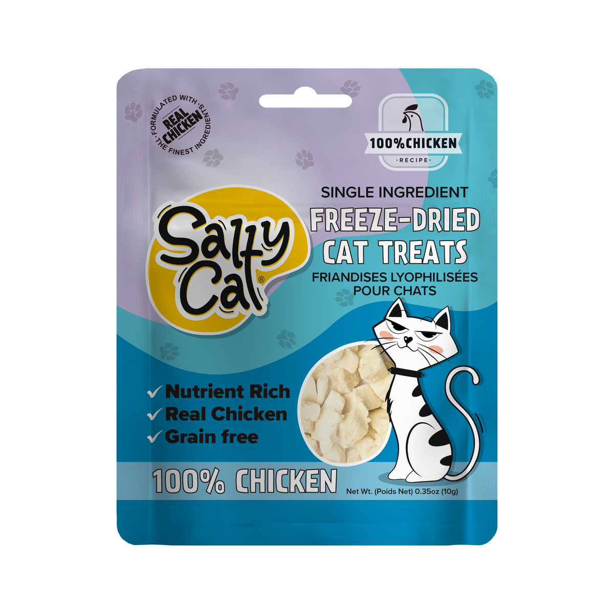 Salty Cat Freeze-Dried Chicken Flavor Crunchy Treats for Cats, 10g Bag