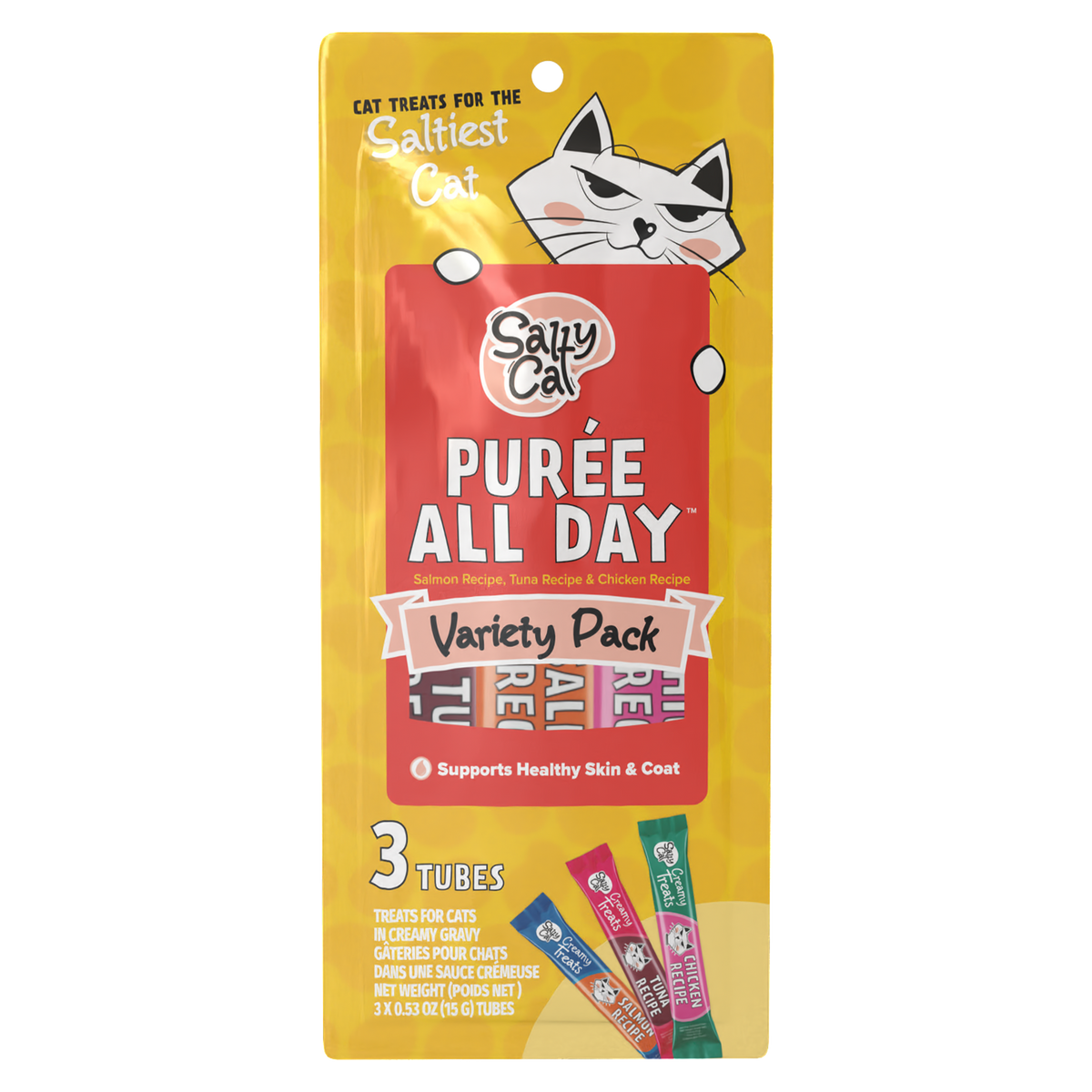 Salty Cat Purée All Day Everyday Tube Treat - Variety Pack - 3 Pack (pouch)