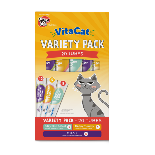 Salty Cat Variety Pack Cat Tube Treats, 20ct (Chill Out ×10, Happy Tummy ×5, Silky Skin & Coat ×5)