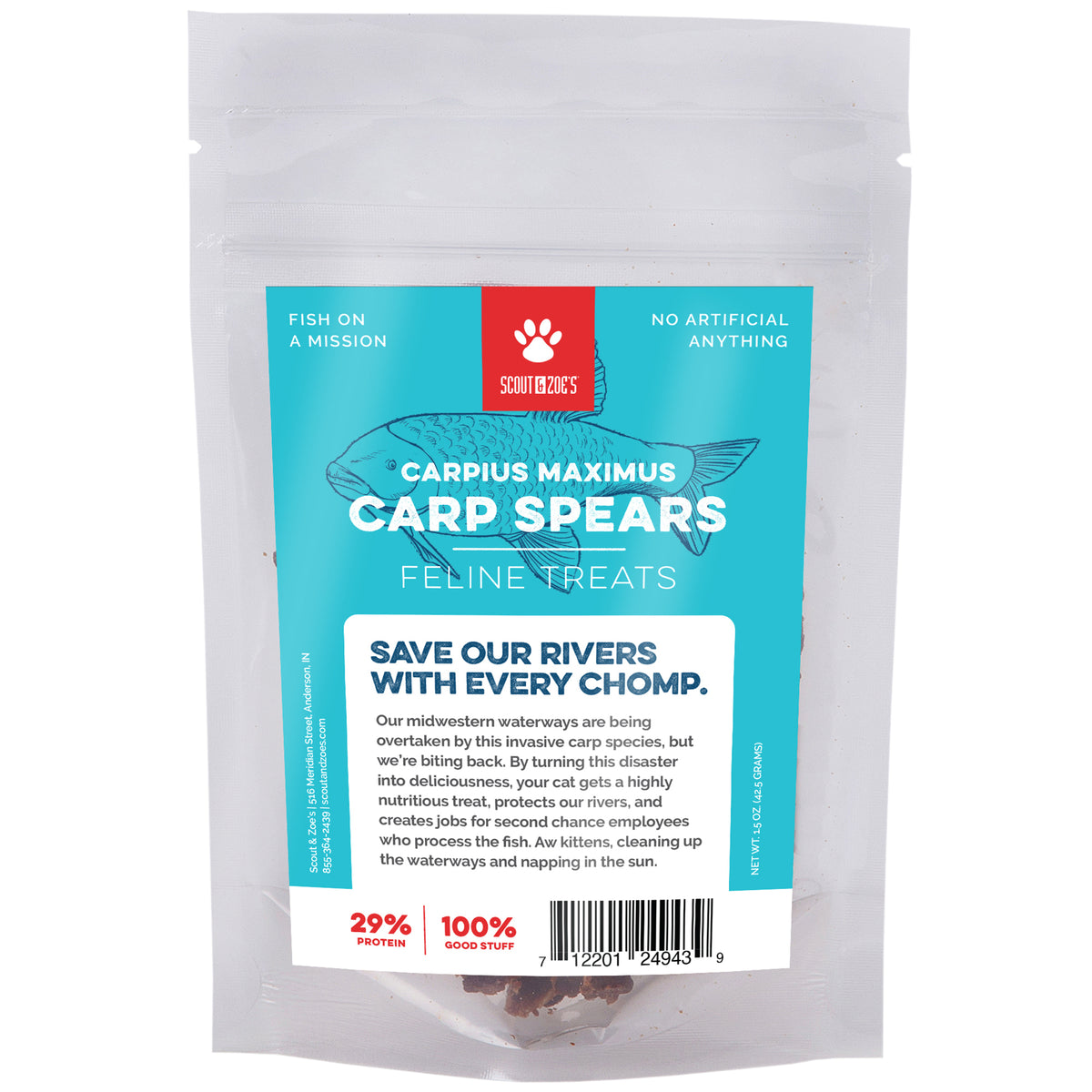 Scout & Zoe's: Carp Fish Spears - 1.5oz Cat Jerky Treats, Smoked Feline Chews, Limited Ingredients, Crunchy Protein, Pet Snack & Reward USA Sourced