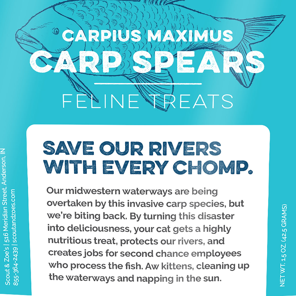 Scout & Zoe's: Carp Fish Spears - 1.5oz Cat Jerky Treats, Smoked Feline Chews, Limited Ingredients, Crunchy Protein, Pet Snack & Reward USA Sourced — product image 6