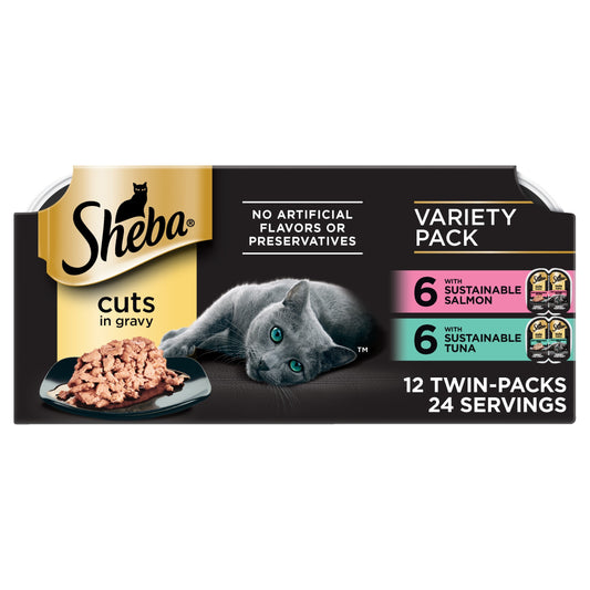 Sheba Perfect Portions Variety Pack Cuts In Gravy Wet Cat Food, Twin-Pack Trays, 2.6 Oz, 12 Count