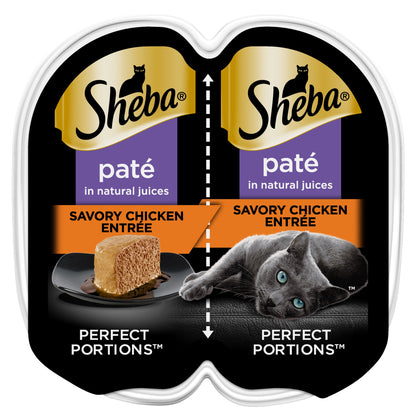 Sheba Perfect Portions Wet Cat Food Pate, Savory Chicken Entree, 2.6 oz Twin Pack Tray