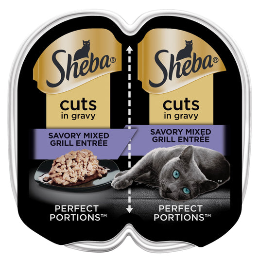 Sheba Wet Cat Food Cuts in Gravy Savory Mixed Grill Entree Perfect Portions Twin-Pack Tray, 2.6 oz