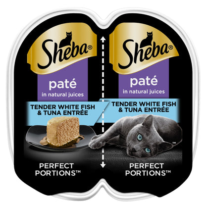Sheba Wet Cat Food Pate, Tender Whitefish & Tuna Entree, 2.6 oz Perfect Portions Twin Pack Tray