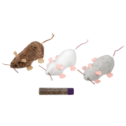 SmartyKat Crazy Creepers Refillable Catnip Plush Rat Cat Toys, Set of 3 with 2 oz Tube of Catnip