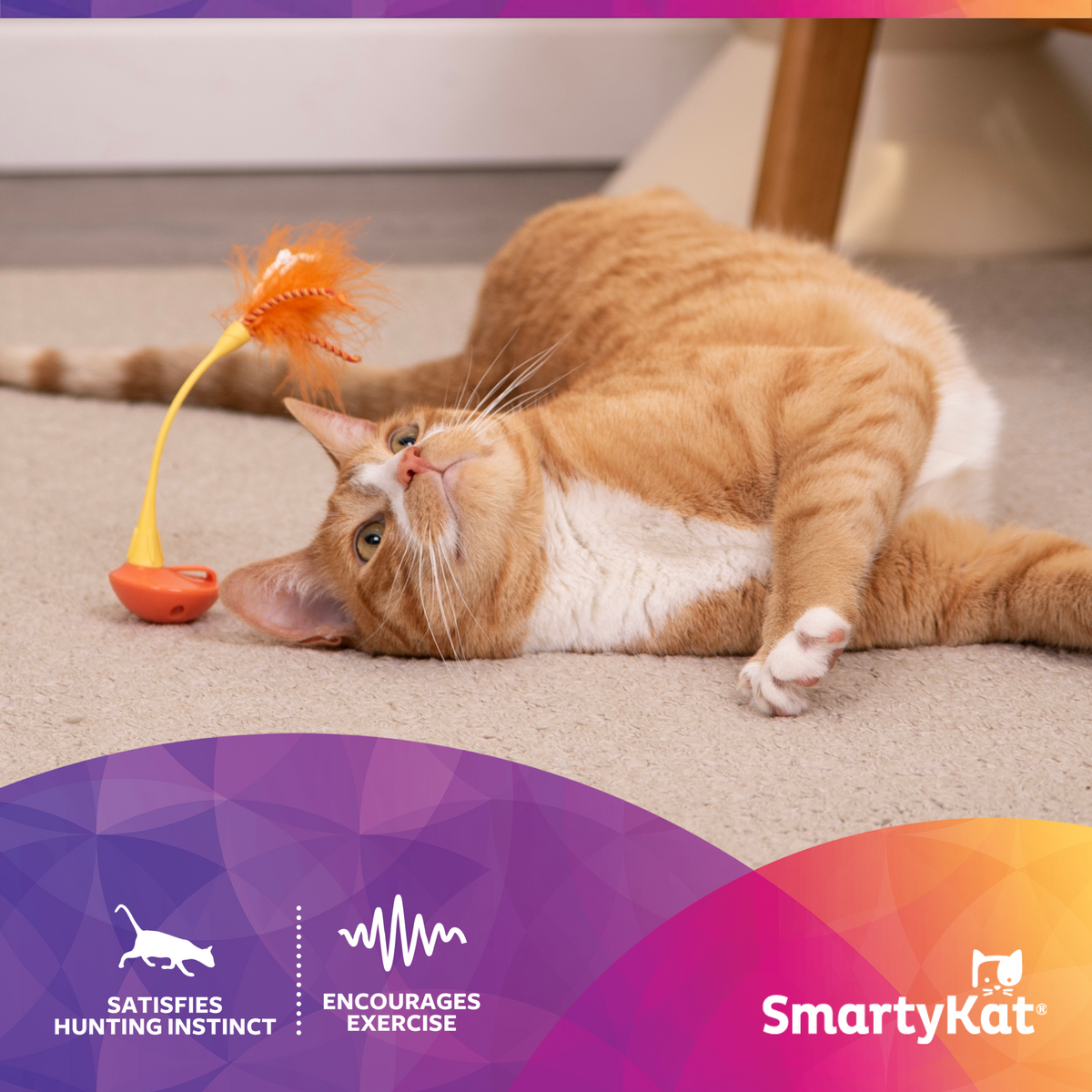 SmartyKat Tip ‘N Dip – Interactive Cat Toy with Feathers and Wobble Action, Orange — product image 4