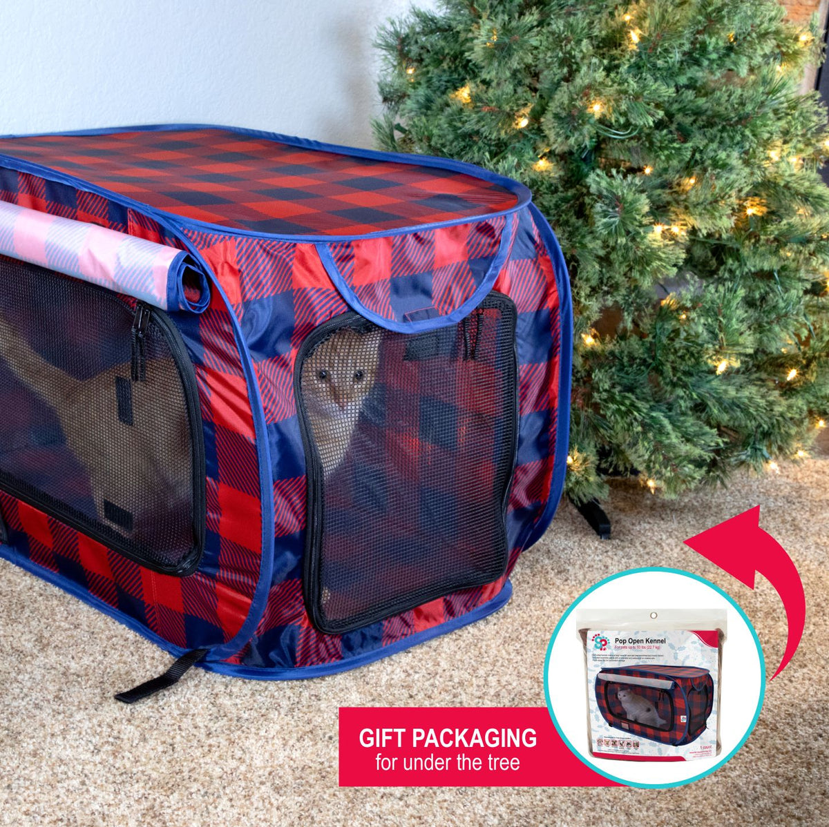 SP Holiday Plaid Pop Open Kennel, Red and Blue — product image 4